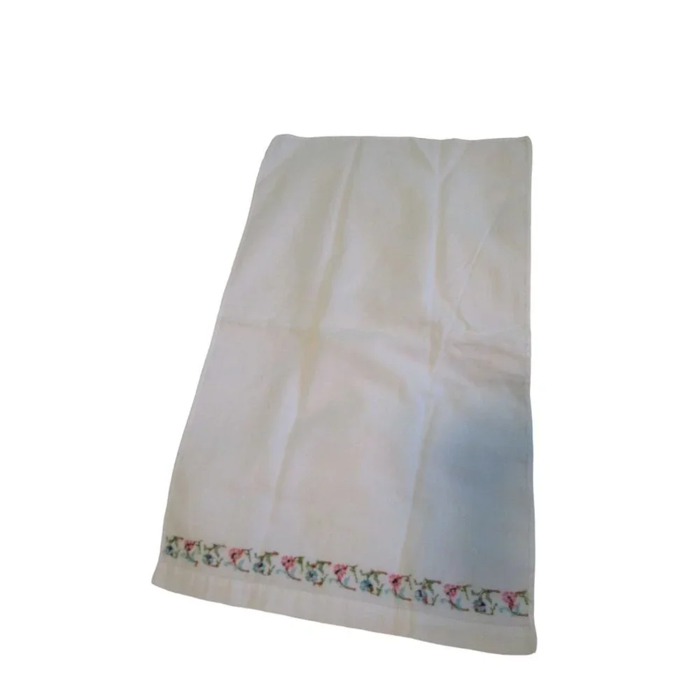 Vintage Hand Embroidered Guest Tea Hand Towels Pink Blue Floral Minor Age Stains